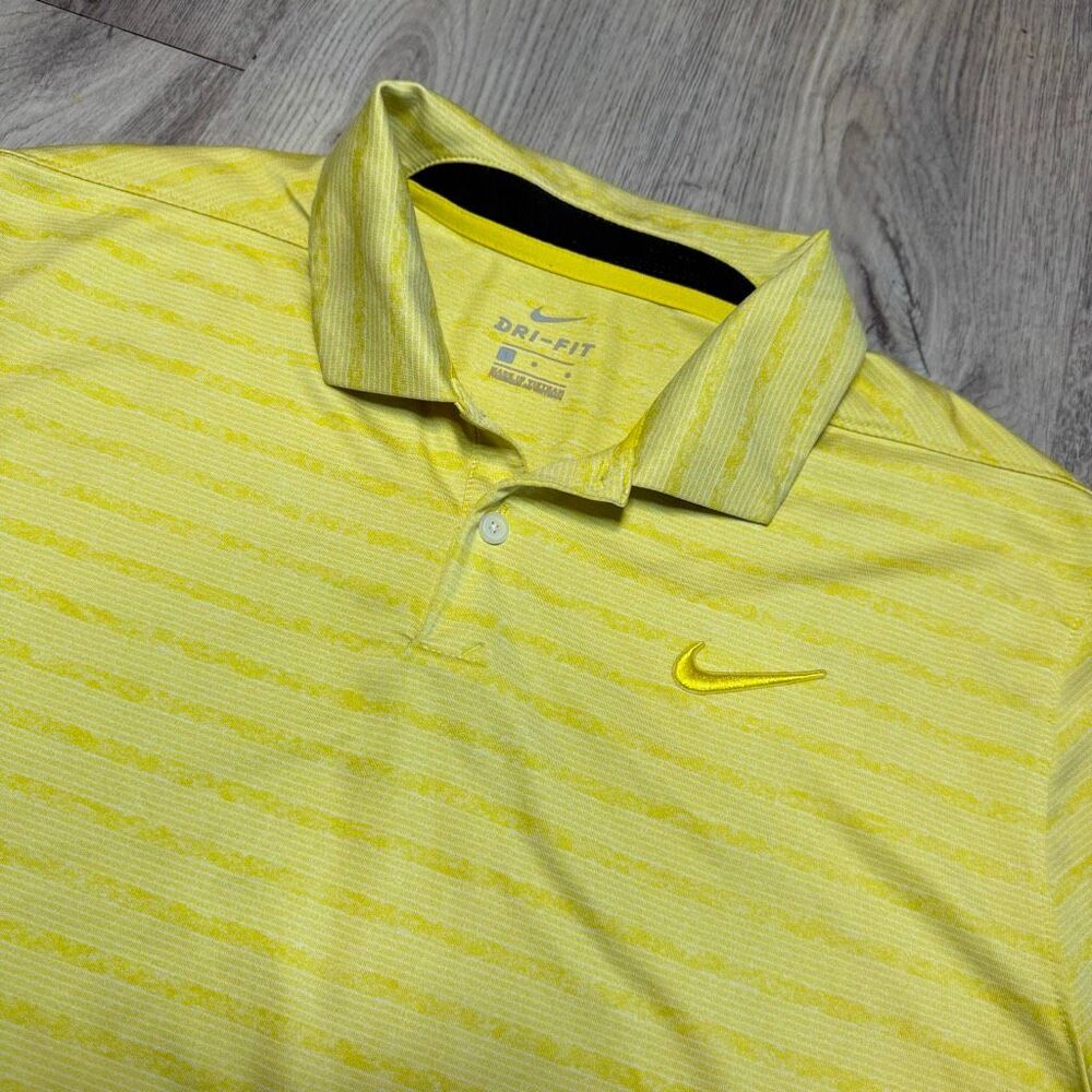 Nike Mens Dri-FIT Striped Golf Polo Shirt Yellow Short Sleeve Size L